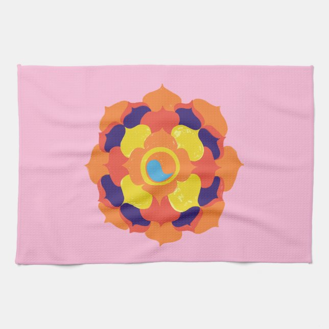 Colorful Lotus Blume Yin & Yang Mandala Geschirrtuch (Horizontal)