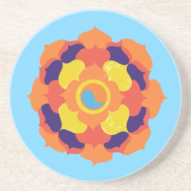 Colorful Lotus Blume Yin & Yang Mandala Getränkeuntersetzer (Vorne)