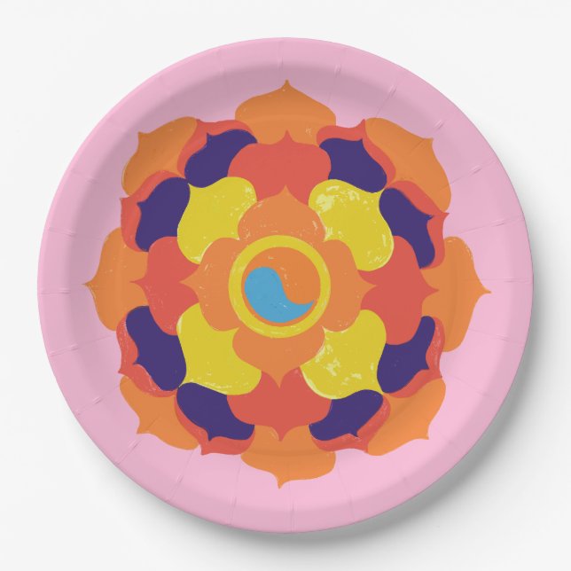 Colorful Lotus Blume Yin & Yang Mandala Pappteller (Vorderseite)
