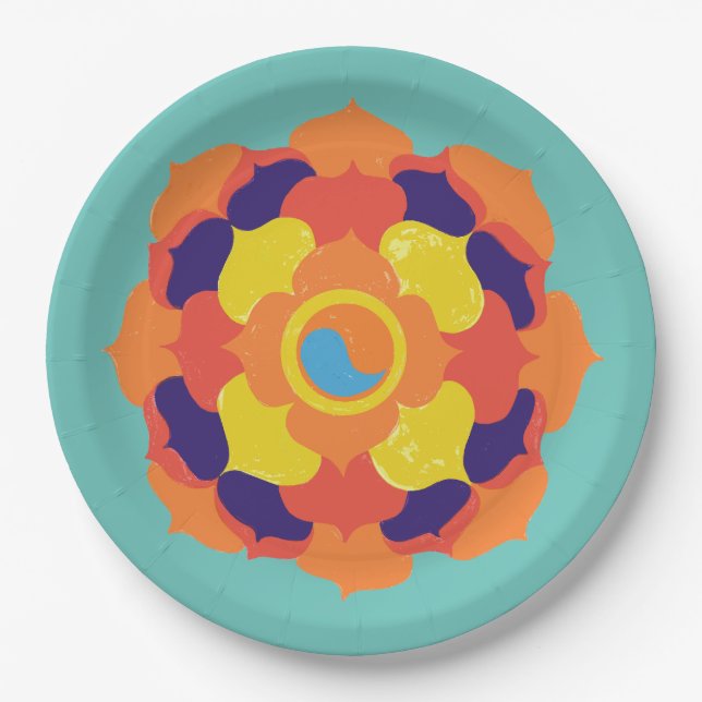 Colorful Lotus Blume Yin & Yang Mandala Pappteller (Vorderseite)