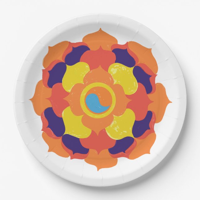 Colorful Lotus Blume Yin & Yang Mandala Pappteller (Vorderseite)