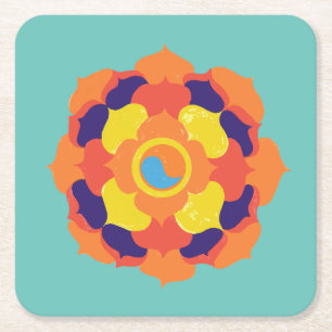 Colorful Lotus Blume Yin & Yang Mandala Rechteckiger Pappuntersetzer