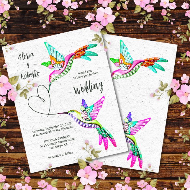 Colorful Love Birds & Heart Mexican Wedding Einladung (Von Creator hochgeladen)