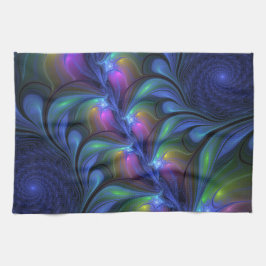 Colorful Luminous Abstract Blue Pink Green Fractal Geschirrtuch