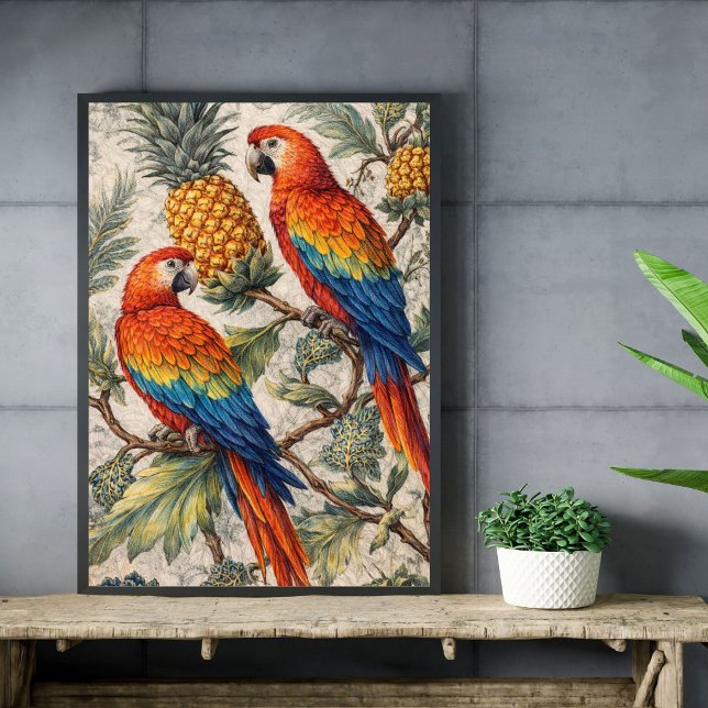 Colorful Macaw Parrots with Pineapples Poster (Von Creator hochgeladen)