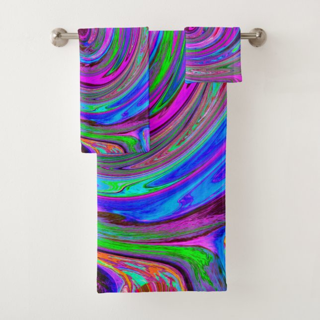 Colorful Magenta Swirl Retro Abstract Design Badhandtuch Set (Insitu)