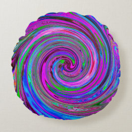 Colorful Magenta Swirl Retro Abstract Design Rundes Kissen
