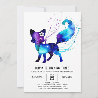Colorful Majestic Fox Digital Girl zum Geburtstag Einladung
