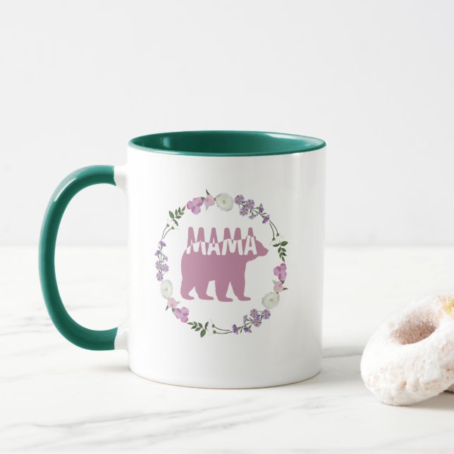 Colorful Mama Bear Silhouette Art Tasse (Mit Donut)