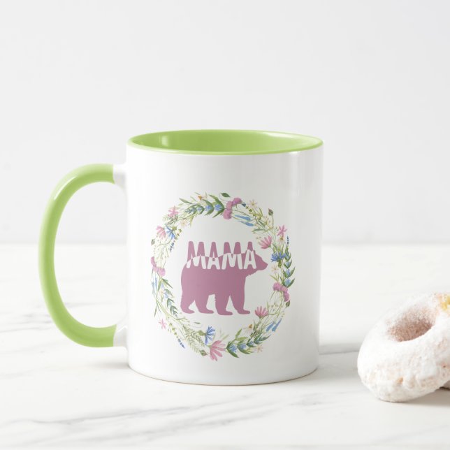 Colorful Mama Bear Silhouette Art Tasse (Mit Donut)