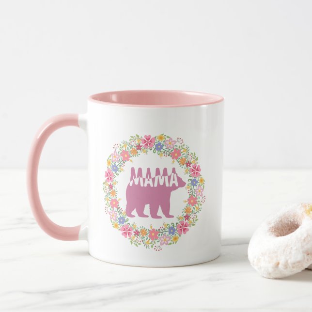Colorful Mama Bear Silhouette Art Tasse (Mit Donut)