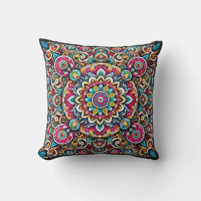 Colorful Mandala - Intricate Boho Kissen (Vorderseite)