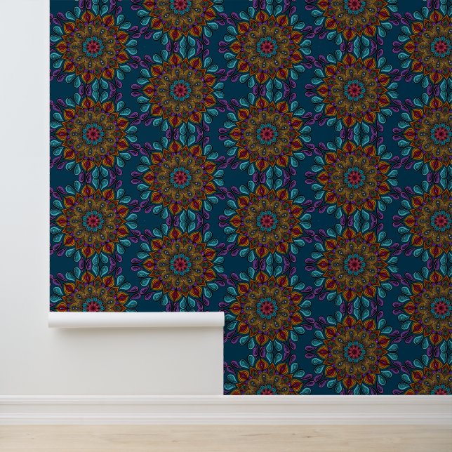 Colorful Mandala Pattern Boho Maximalist Hippie Tapete (Anwendung)