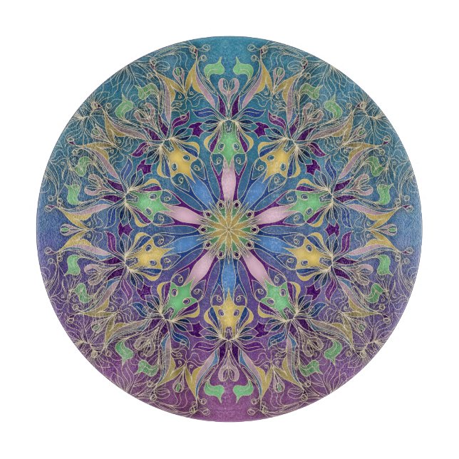 Colorful Mandala Round Cutting Board Schneidebrett (Vorderseite)