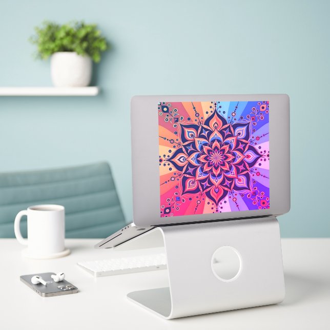 Colorful mandala vinyl sticker (Laptop auf Schreibtisch)