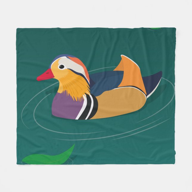 Colorful Mandarin Duck Modern Digital Art Fleecedecke (Vorderseite (Horizontal))