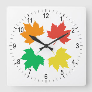 Colorful maple leaves pattern quadratische wanduhr