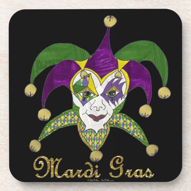 Colorful Mardi Gras Jesters Mask Getränkeuntersetzer (Vorderseite)