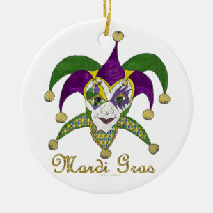 Colorful Mardi Gras Jesters Mask Keramikornament