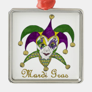 Colorful Mardi Gras Jesters Mask Ornament Aus Metall