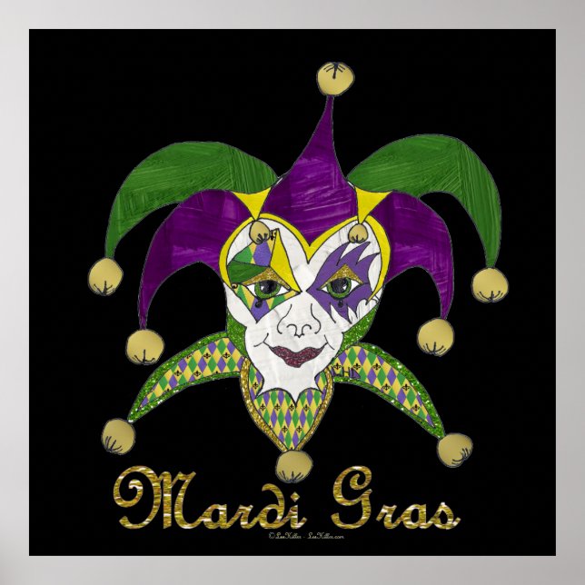 Colorful Mardi Gras Jesters Mask Poster (Vorne)