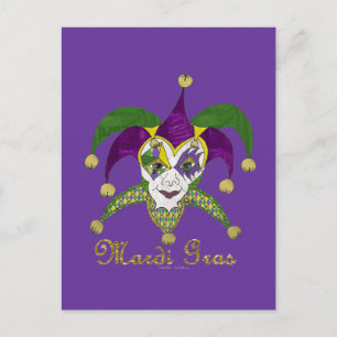 Colorful Mardi Gras Jesters Mask Postkarte