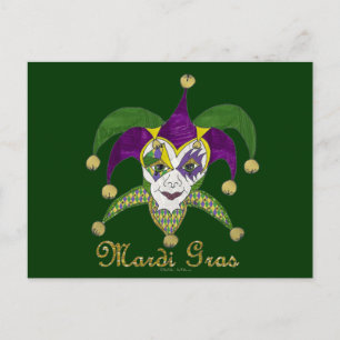 Colorful Mardi Gras Jesters Mask Postkarte