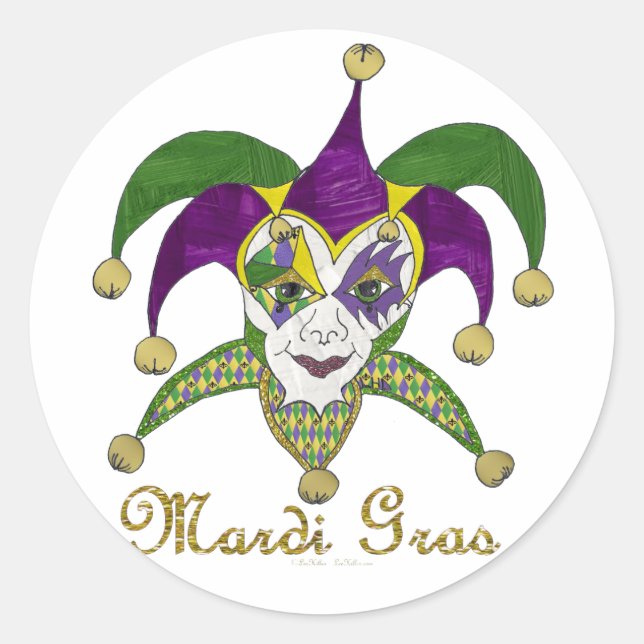 Colorful Mardi Gras Jesters Mask Runder Aufkleber (Vorderseite)