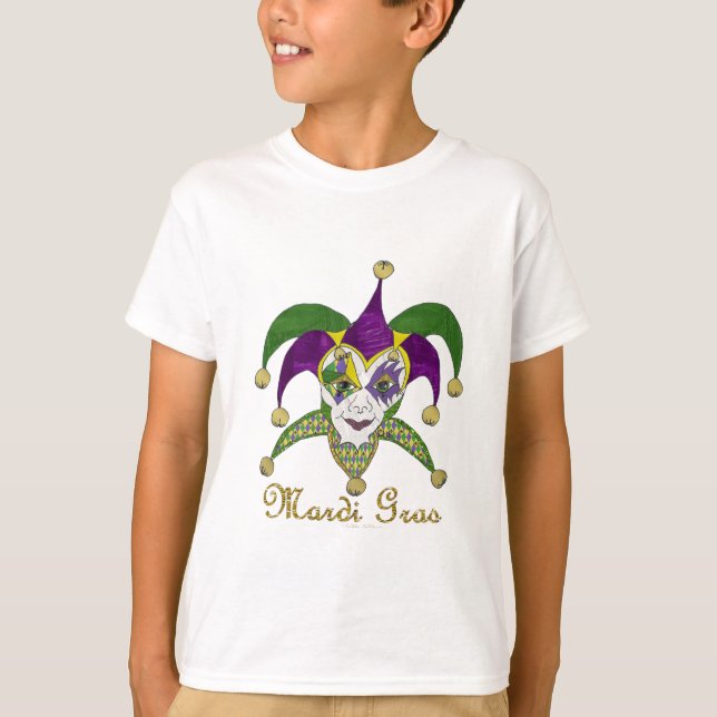 Colorful Mardi Gras Jesters Mask T-Shirt (Vorderseite)