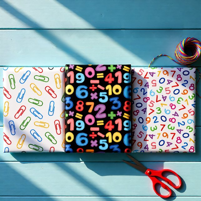 Colorful Math & School Numbers & Clips Geschenkpapier Set (Colorful Math & School Numbers & Clips Wrapping Paper Sheets)