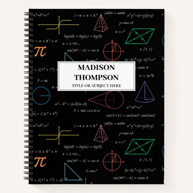 Colorful Mathematics Equations Math Formulas  Notizbuch (Vorderseite)
