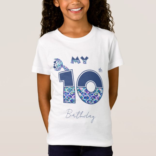 Colorful Mermaid Scales Girls 10th and Up Birthday T-Shirt (Vorderseite)