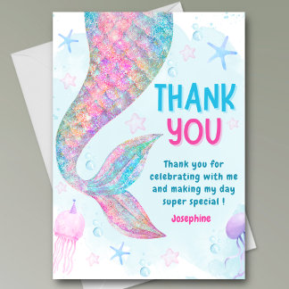 Colorful Mermaid watercolor birthday Thank you Karte