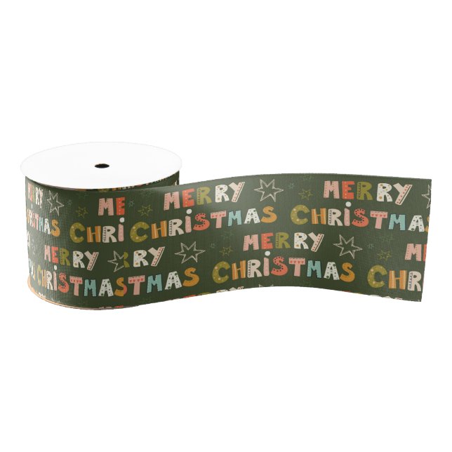 Colorful Merry Christmas Script Holiday Ripsband (Spule)