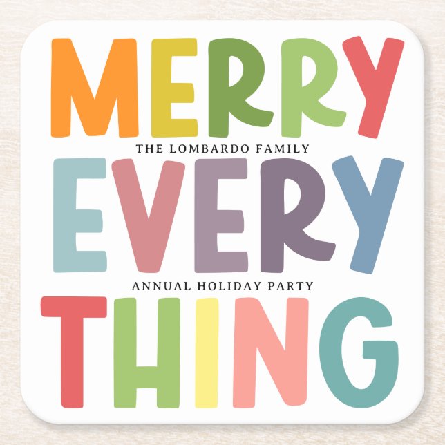 Colorful Merry Everything Inclusive Holiday Party Rechteckiger Pappuntersetzer (Vorderseite)