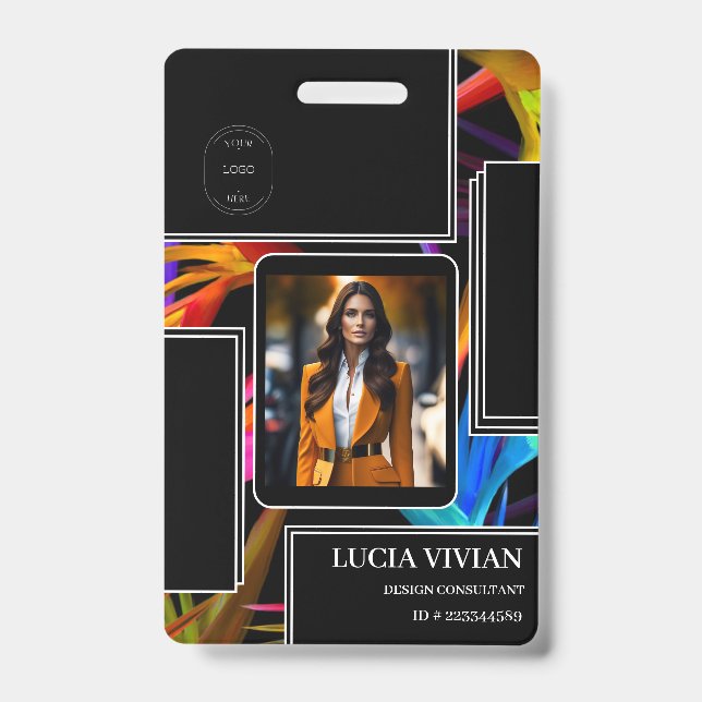 Colorful Messy Black Tropical Foto Name des Mitarb Ausweis (Vorderseite)