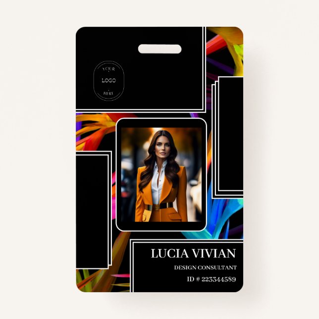 Colorful Messy Black Tropical Foto Name des Mitarb Ausweis (Vorderseite)