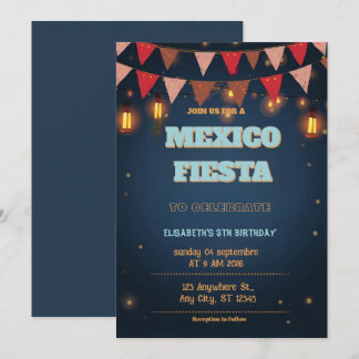 Colorful Mexican Fiesta Birthday  Invitation Einladung