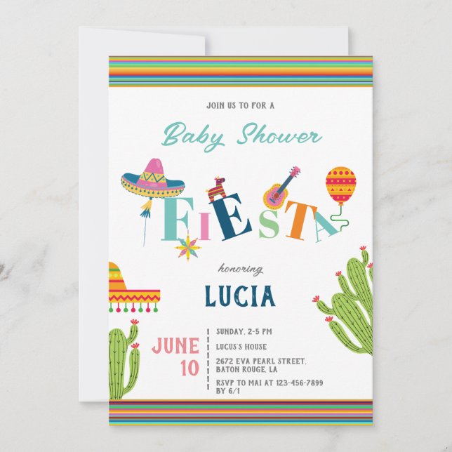 Colorful Mexican Fiesta Cactus Baby Shower Einladung (Vorderseite)
