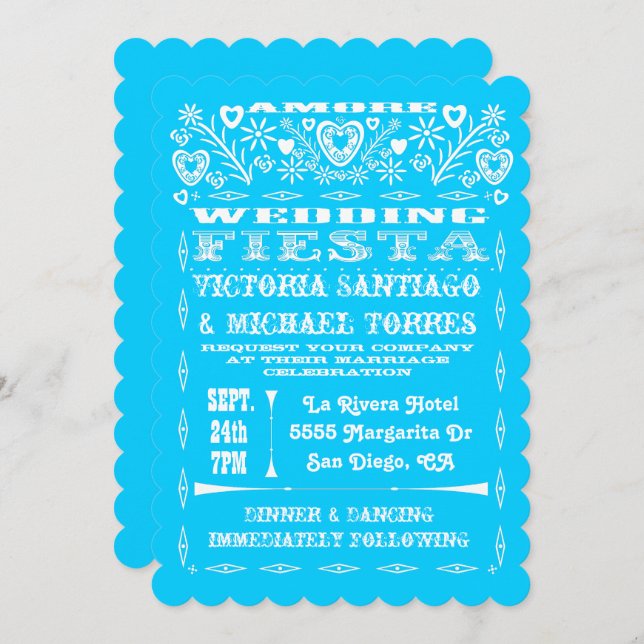 Colorful Mexican Wedding Papel Picado Einladung (Vorne/Hinten)