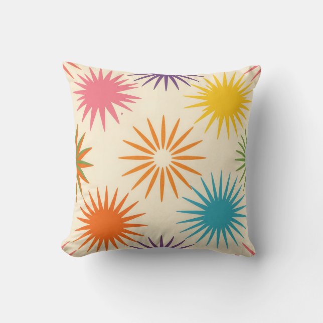 Colorful Mid Century Starburst Pattern Kissen (Vorderseite)