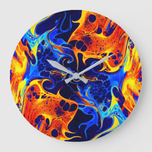 colorful mix of neon paints swirling on black große wanduhr