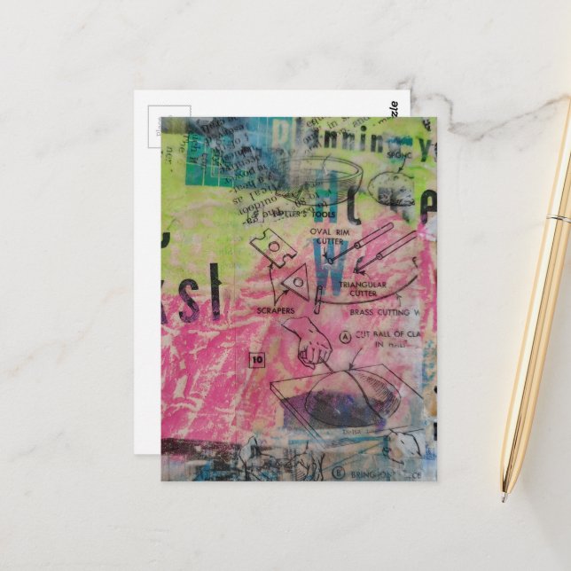 Colorful Mixed Media Retro Woodworking Diagrams Postkarte (Vorderseite/Rückseite Beispiel)