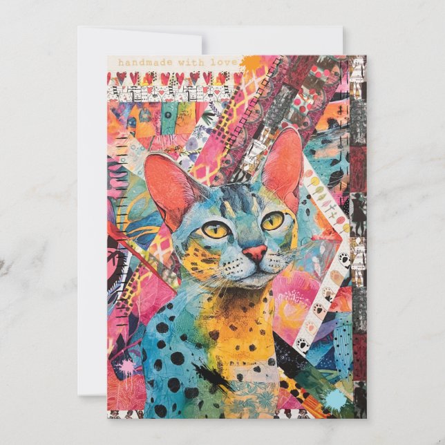Colorful Mixed Mixed Paper Cat Collage  Karte (Vorderseite)
