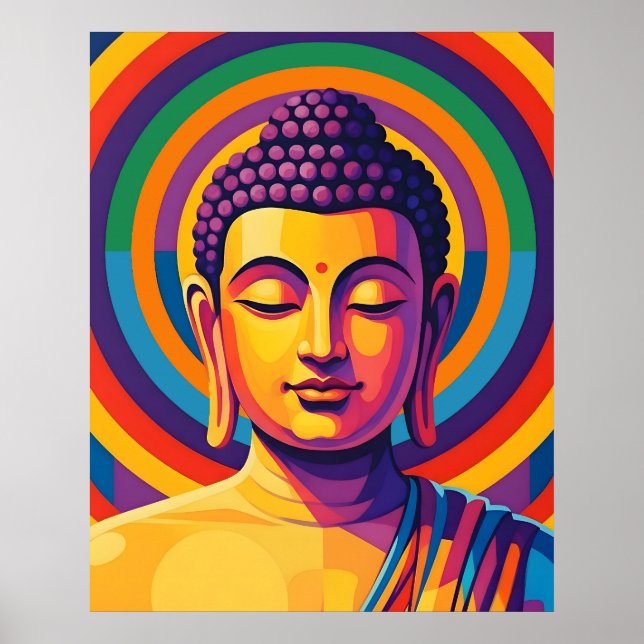 Colorful Modern Art | Meditating Buddha Portrait Poster (Vorne)