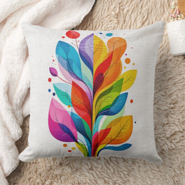 Colorful Modern Botanical Leaves Abstract Tree Kissen (Decke)