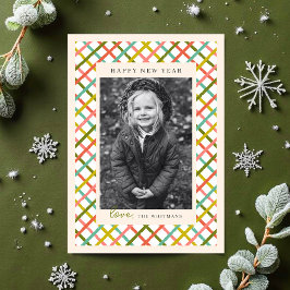 Colorful Modern Crisscross Photo New Year Feiertagskarte
