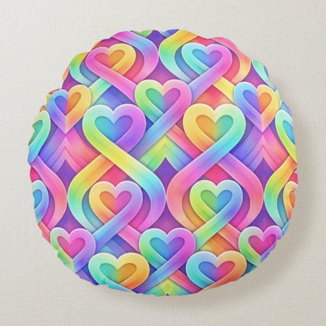 Colorful Modern Hearts Pattern Valentine’s Day Rundes Kissen (Vorderseite)