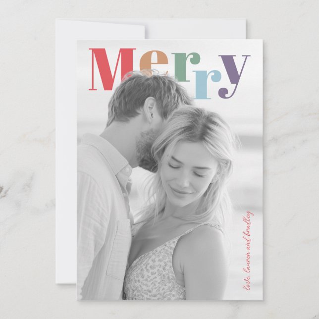 Colorful Modern Merry Holiday Photo Card Feiertagskarte (Vorderseite)
