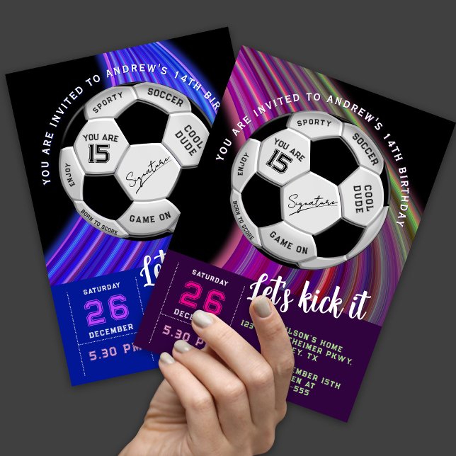 Colorful Modern Sporty Soccer Birthday Einladung (Von Creator hochgeladen)